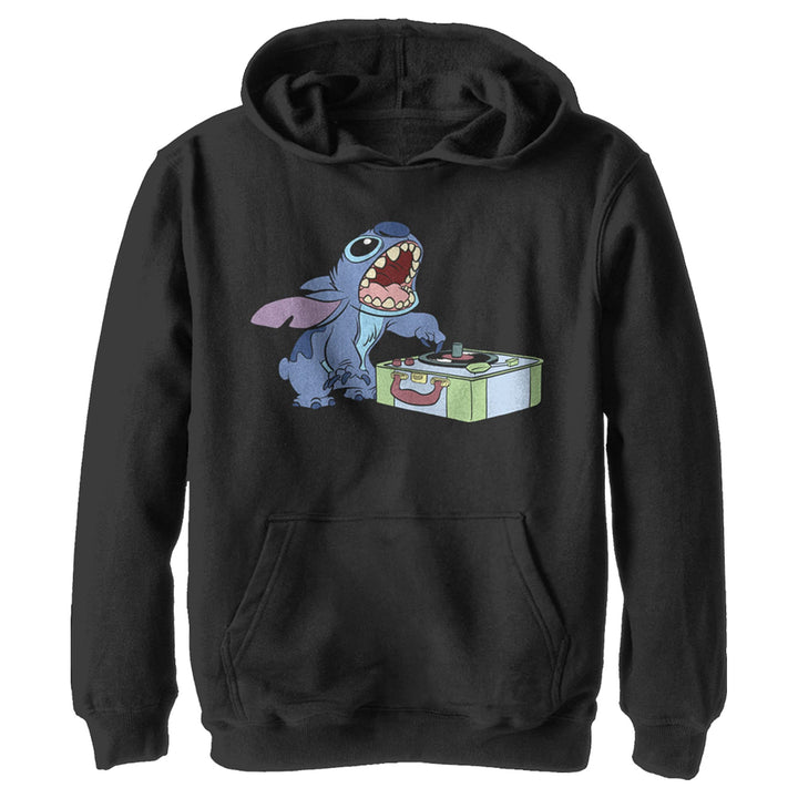 Disney Lilo & Stitch DJ Stitch Boy's Hooded Pullover Fleece, Black, Small