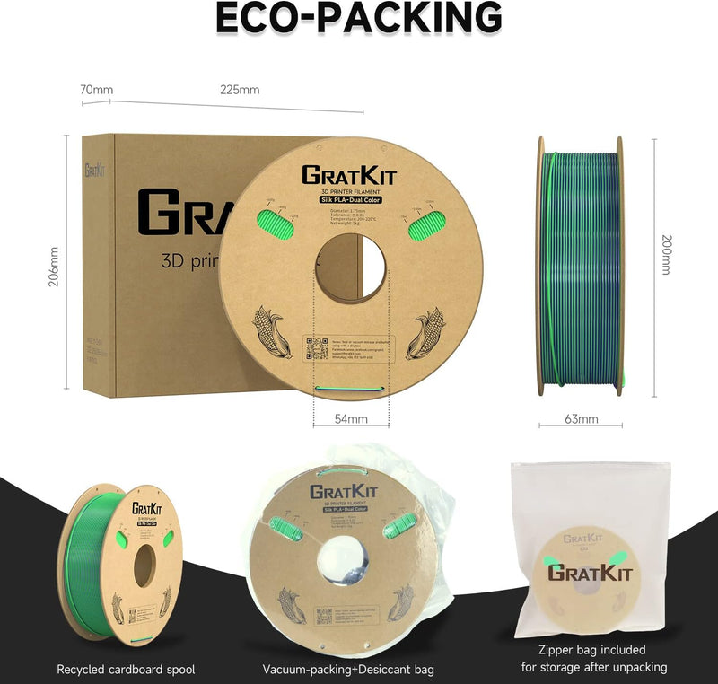 GratKit Dual Zweifarbig Seide PLA Filament 1.75mm, -0.03mm, Coextrusion PLA Filament, 3D Drucker Fil