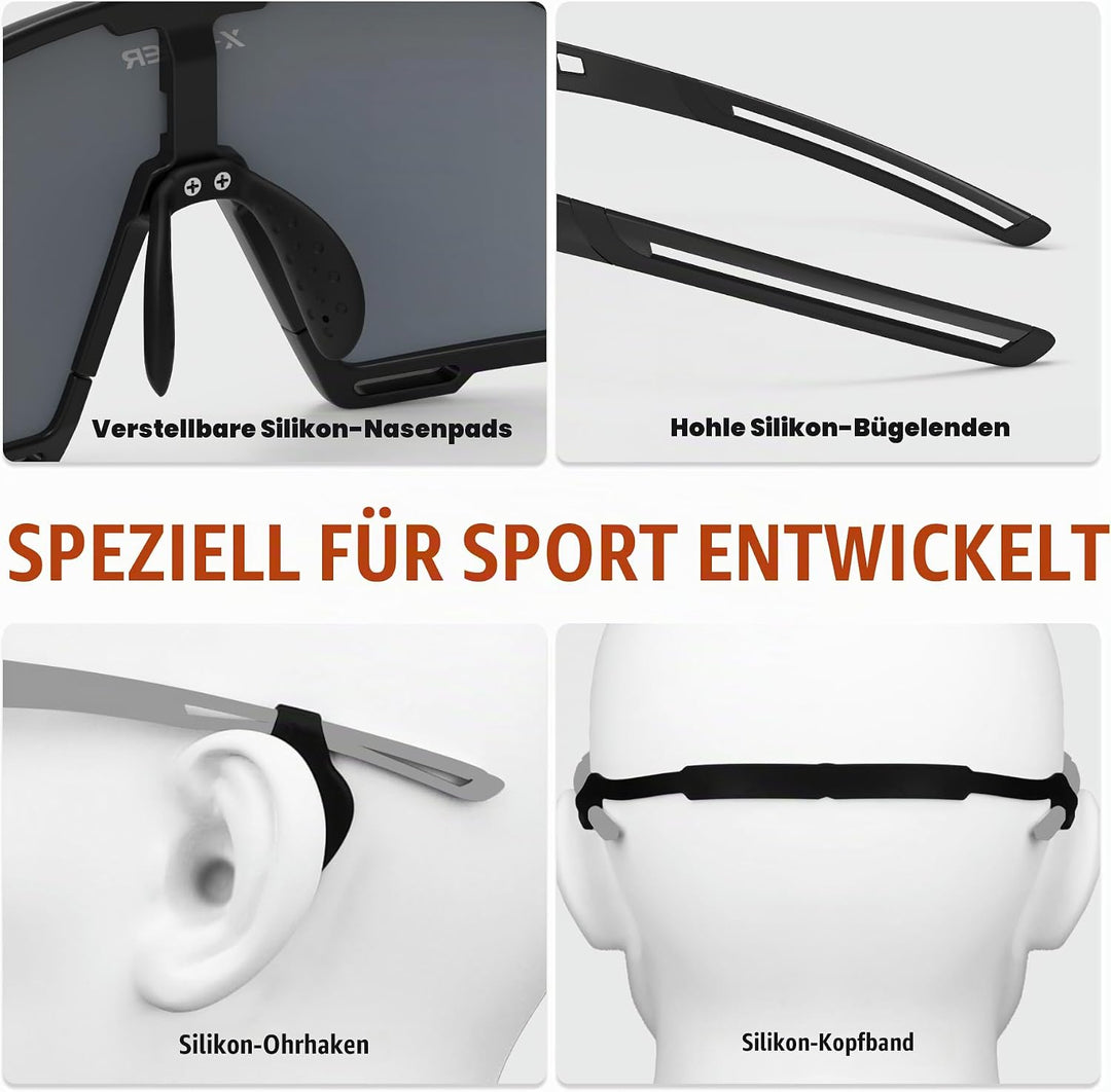 X-TIGER Fahrradbrille Polarisiert Sonnenbrille mit 5 wechselgläser TR90 Rahmen für Herren Damen Spor