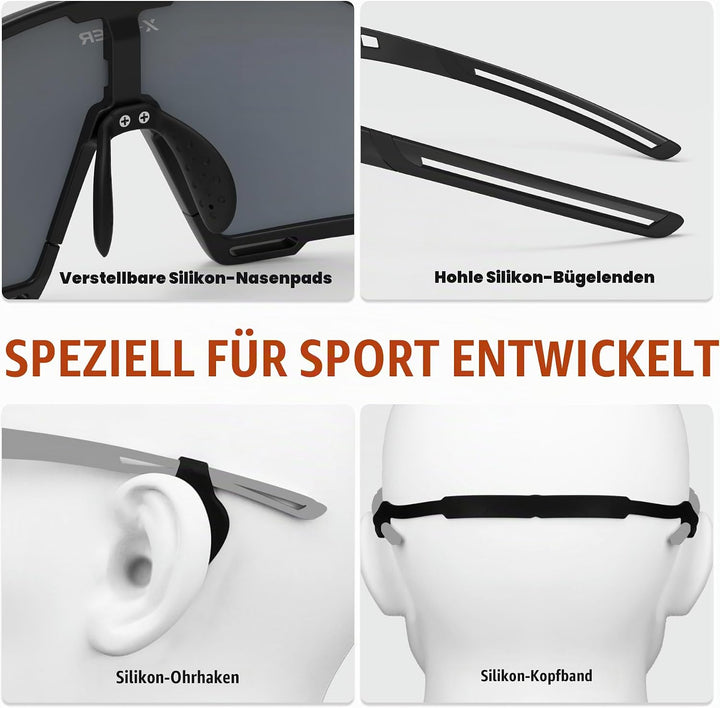X-TIGER Fahrradbrille Polarisiert Sonnenbrille mit 5 wechselgläser TR90 Rahmen für Herren Damen Spor