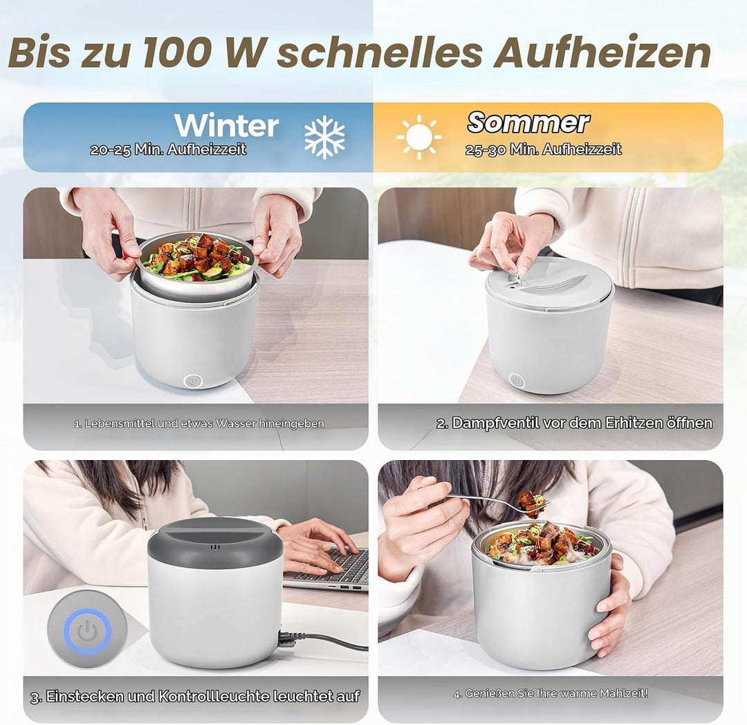 100W Elektrische Lunchbox Erwachsene, 1.2 L Thermo Lunch box mit Besteck und Isolierter Lunchbeutel,