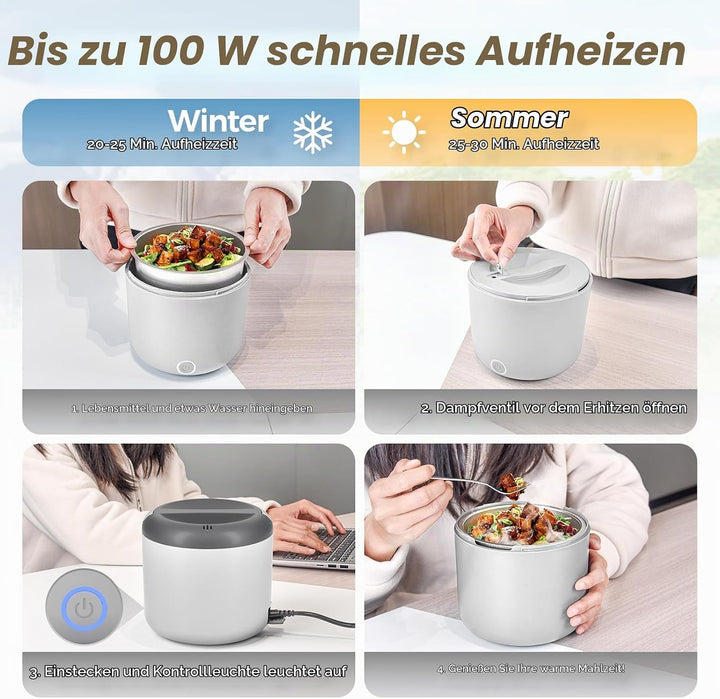 100W Elektrische Lunchbox Erwachsene, 1.2 L Thermo Lunch box mit Besteck und Isolierter Lunchbeutel,