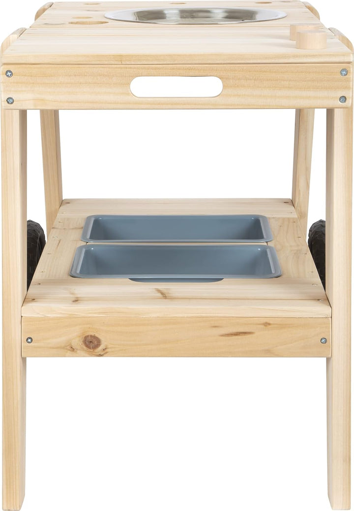 Small Foot Matschküche kompakt aus Holz, praktische Outdoorküche in kompakter Grösse mit Rädern, ab
