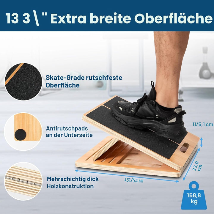 Tragbares Schrägbrett aus Holz von StrongTek für Dehnung und Rehabilitation – 5 Winkel einstellbar,
