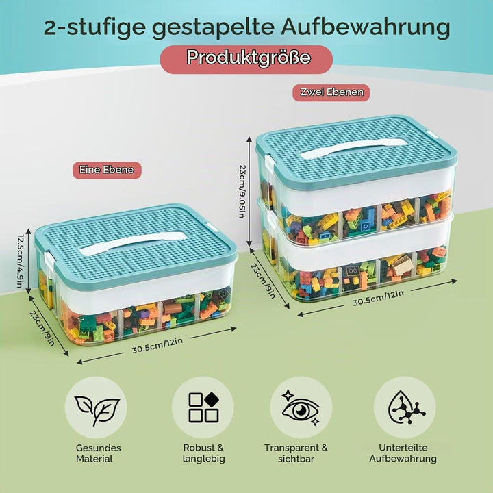 Kinder Aufbewahrungsbox mit Deckel für Lego Bausteine, 2 Stufen Aufbewahrungsboxen für Lego, Stapelb