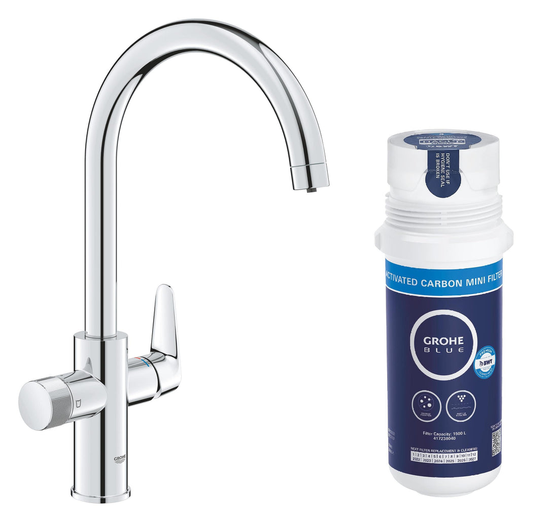 GROHE Blue Pure Start Curve - Einhand- Spültischarmatur Starter Set mit Filterfunktion (C-Auslauf, i