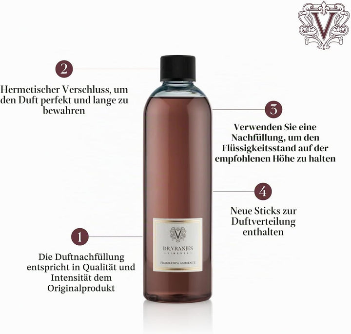 Dr. Vranjes – Melograno 500 ml Nachfüller mit Weisse Stäbchen - Luxus-Raumduft, Made in Italy, Haupt
