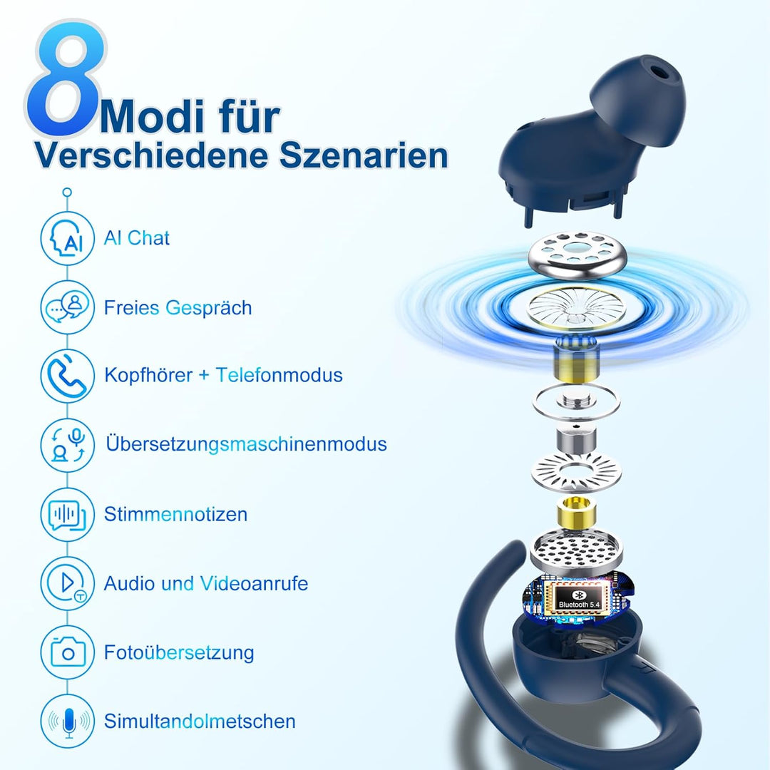 AI Kopfhörer Übersetzer, 3-in-1 Bluetooth 5.4 Echtzeit Sprachübersetzungs Kopfhörer, 164 Sprachen mi
