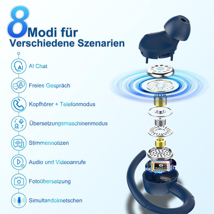 AI Kopfhörer Übersetzer, 3-in-1 Bluetooth 5.4 Echtzeit Sprachübersetzungs Kopfhörer, 164 Sprachen mi
