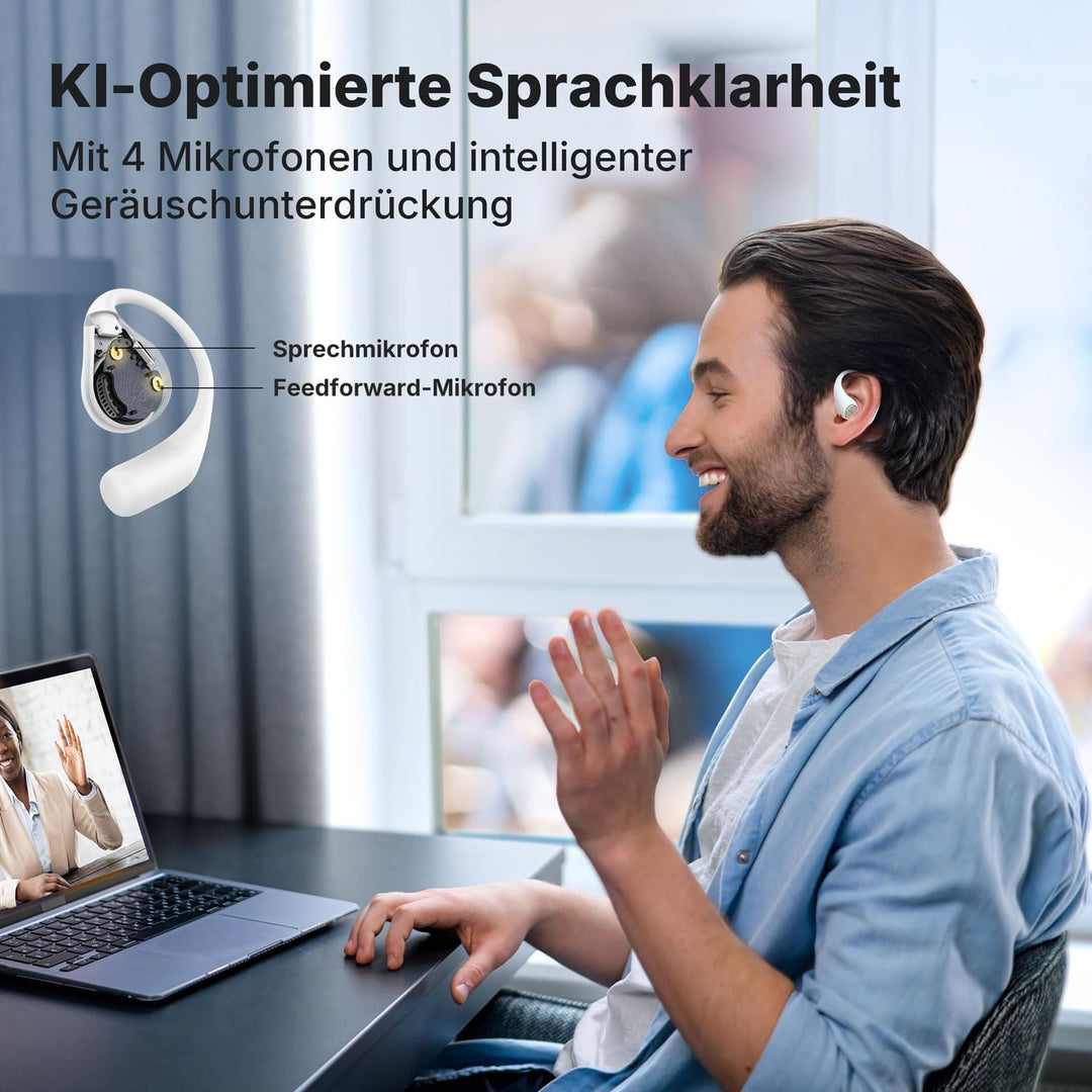 EarFun OpenJump Bluetooth Open-Ear Kopfhörer, Hi-Res Audio, LDAC, Theatermodus, anpassbare Ohrbügel,