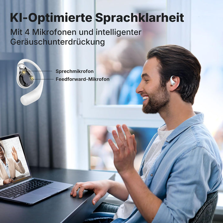 EarFun OpenJump Bluetooth Open-Ear Kopfhörer, Hi-Res Audio, LDAC, Theatermodus, anpassbare Ohrbügel,