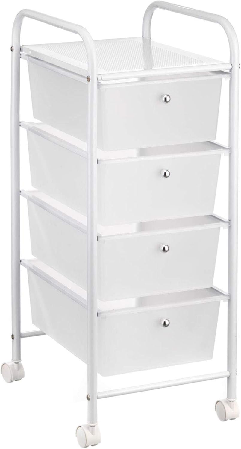 IDIMEX Badregal Rollwagen Rollcontainer GINA, mit 4 transparenten Schubladen und Metallgestell in we