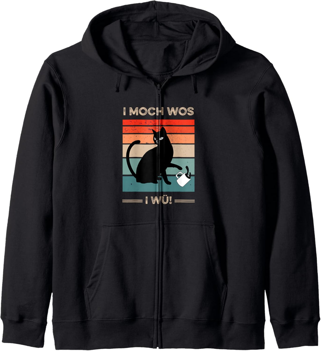 I moch wos i wü Design mit frecher Katze und Kaffeetasse Kapuzenjacke