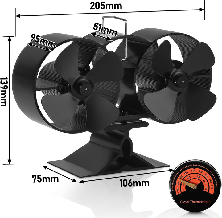 Eulenke Kaminventilator ohne strom, Ofenventilator mit 8 Blättern,Kaminventilator ohne strom, Dopple