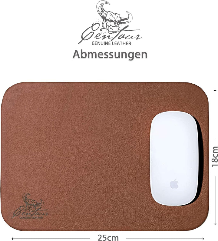 Centaur - Hochwertiges Leder Mousepad 25x18 cm Cognac - Vintage Mauspad aus echtem Leder - Unterlage