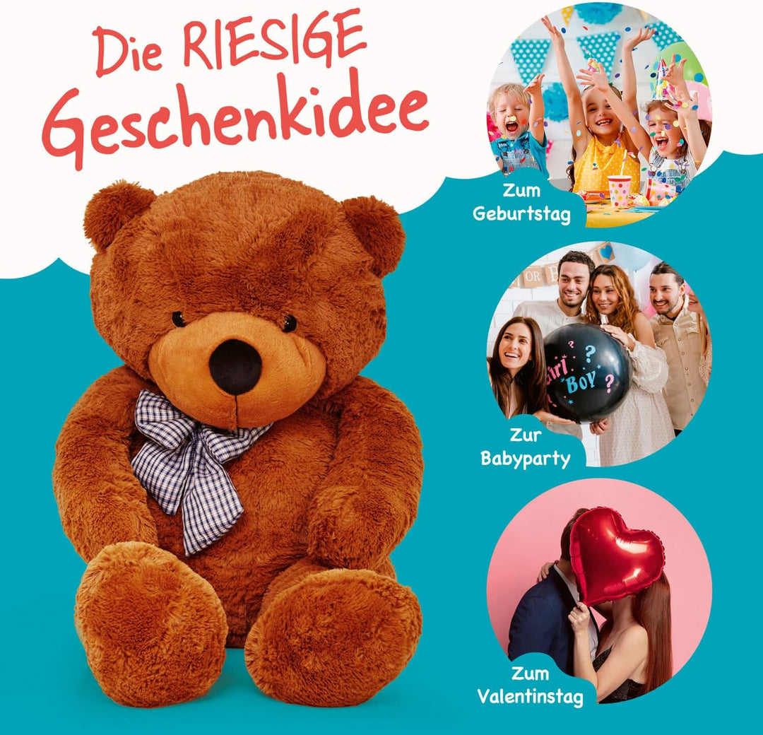 Lumaland XXL-Teddy mit Knopfaugen | Höhe: 120 cm | Süsser Jumbo-Kuschelbär aus hochwertigem Plüsch V