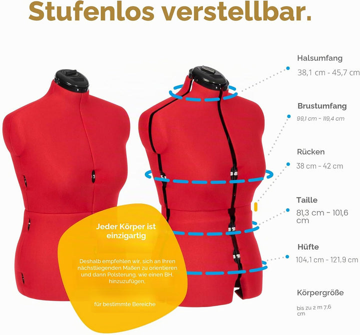 Adjustoform FG305 Sew Simple Schneiderpuppe, Nähpuppe, 8 verstellbare Teile, Grössen 44 bis 50, Medi