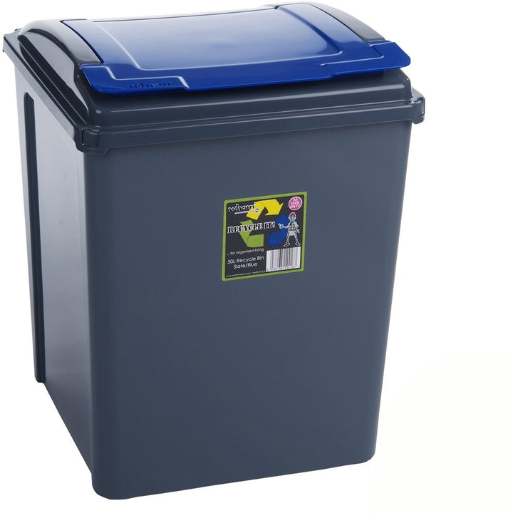 #11 50 Liter Recyclingtonne mit abnehmbaren Deckel 40x51cm in Graphit-Blau Mülleimer Abfalleimer Dec