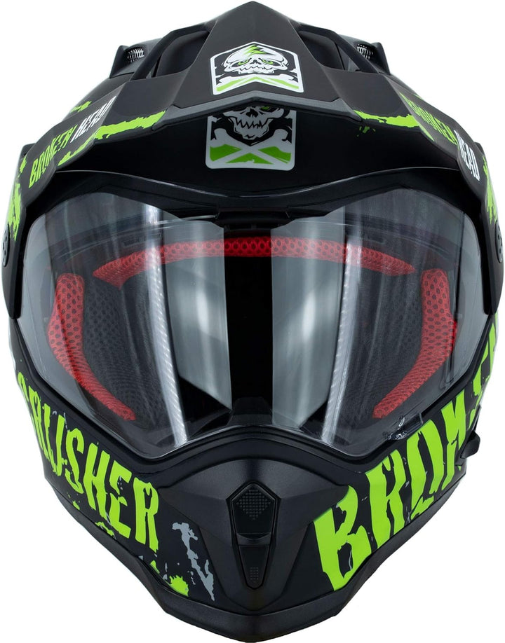 Broken Head Bone Crusher Motocross-Helm Grün mit Visier - Enduro MX Cross-Helm - Motorradhelm mit So