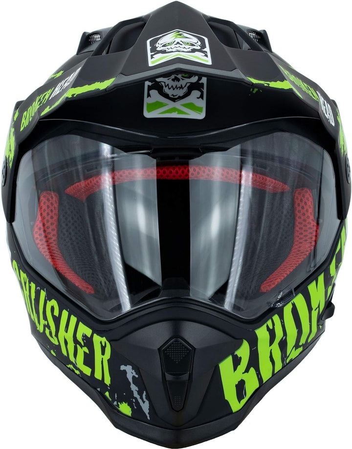 Broken Head Bone Crusher Motocross-Helm Grün mit Visier - Enduro MX Cross-Helm - Motorradhelm mit So