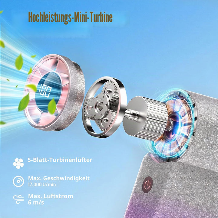 GKT Mini-Handventilator, tragbarer wiederaufladbarer Ventilator mit 3600 mAh Akku, 1-100 Windstufen