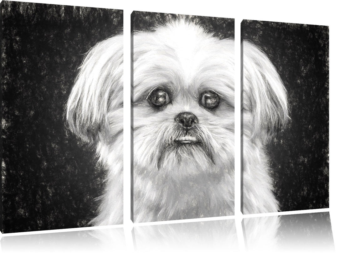 Pixxprint lustiger Kleiner Hund Kunst / 3-Teilig/Gesamtmass 120cm Leinwandbild bespannt auf Holzrahm