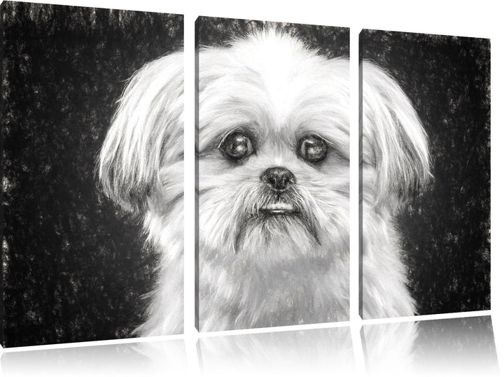 Pixxprint lustiger Kleiner Hund Kunst / 3-Teilig/Gesamtmass 120cm Leinwandbild bespannt auf Holzrahm