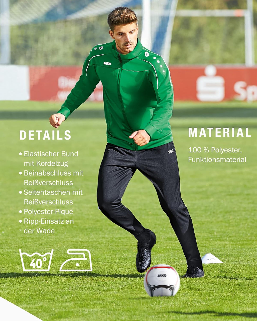 Jako Trainingshose, Polyesterhose Classico, Jogginghose Herren mit elastischem Bund & Seitentaschen,