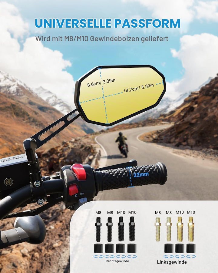 SUPAREE Motorrad Spiegel Motorrad Rückspiegel Universal Lenkerspiegel motorrad e Geprüft Gelbes Spie