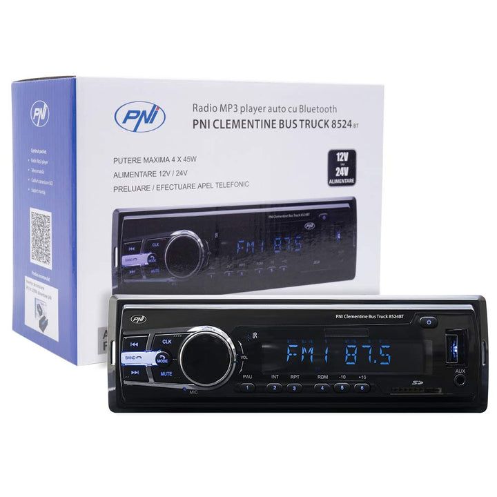 Radio MP3 Player Auto PNI Clementine Bus LKW 8524BT 4x45w, RDS, 12V / 24V 1 DIN cu SD, USB, AUX, RCA