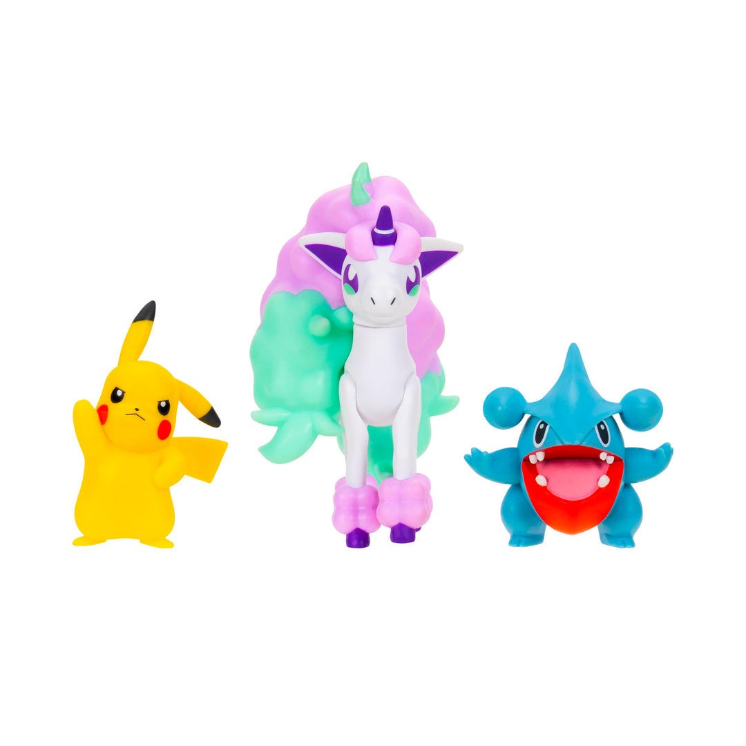 Pokémon PKW4097 - Battle Figure 3er-Pack – inklusive 5 cm Pikachu & Gible und 7,5 cm Galarian Ponyta