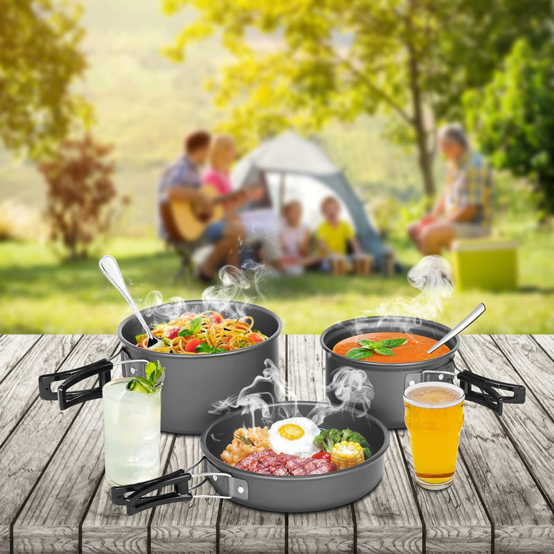 Lixada Camping Kochgeschirr Set Camping Topf Outdoor Geschirr Set Kochtopf Set mit Aufbewahrungstasc