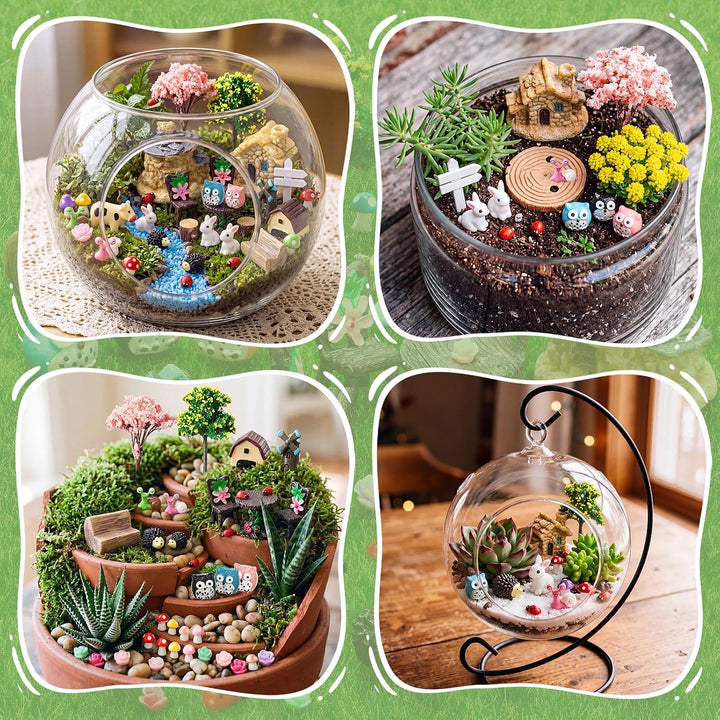 Skylety 64 Stück Feengarten Zubehör Miniatur Deko Garten Wichtel Frühling Zubehör Mini Tiere Figuren