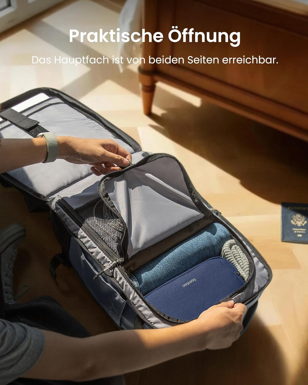 tomtoc 40L Reiserucksack, TSA-freundlicher Handgepäck Rucksack, Wasserdichter Rucksack Handgepäck Fl