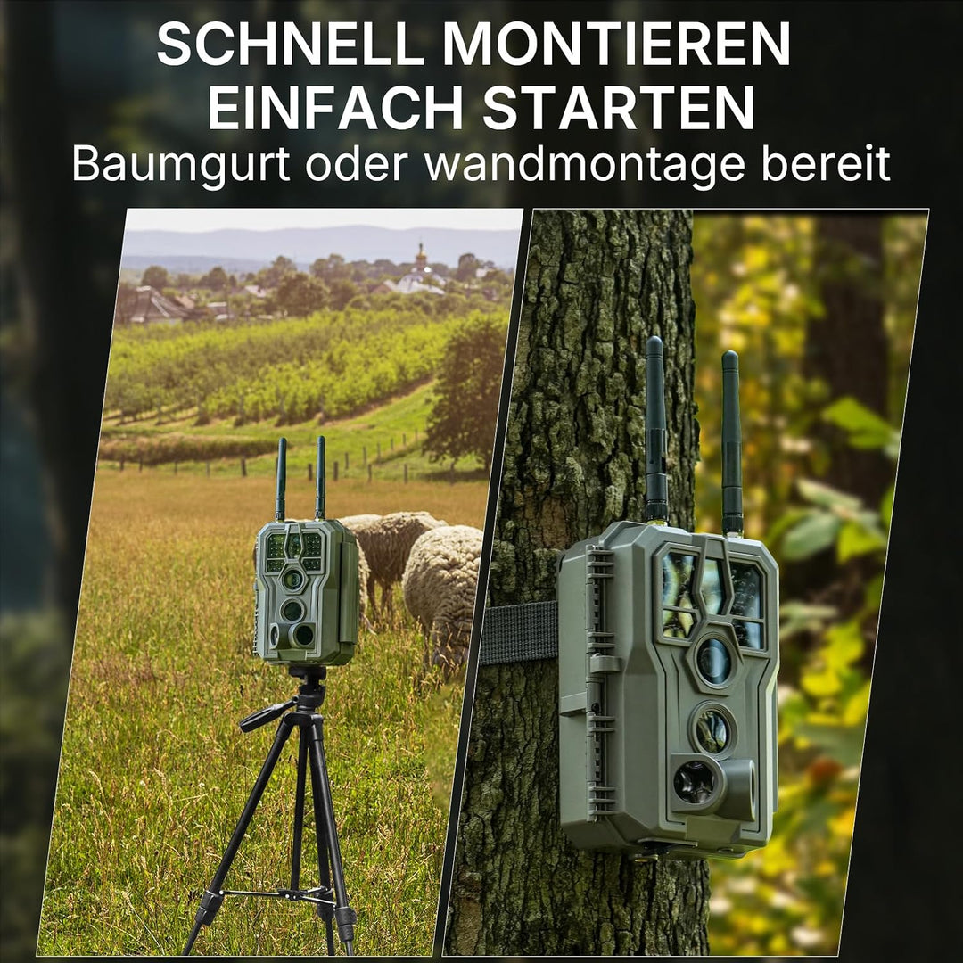 GardePro E8 2.0 Pro Wildkamera Doppelantenne WLAN mit 64GB SD Karte, 64MP H.264 4K Video Wiederaufla