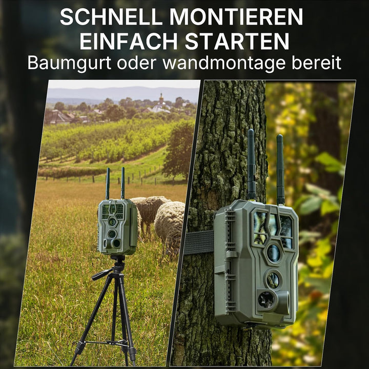 GardePro E8 2.0 Pro Wildkamera Doppelantenne WLAN mit 64GB SD Karte, 64MP H.264 4K Video Wiederaufla