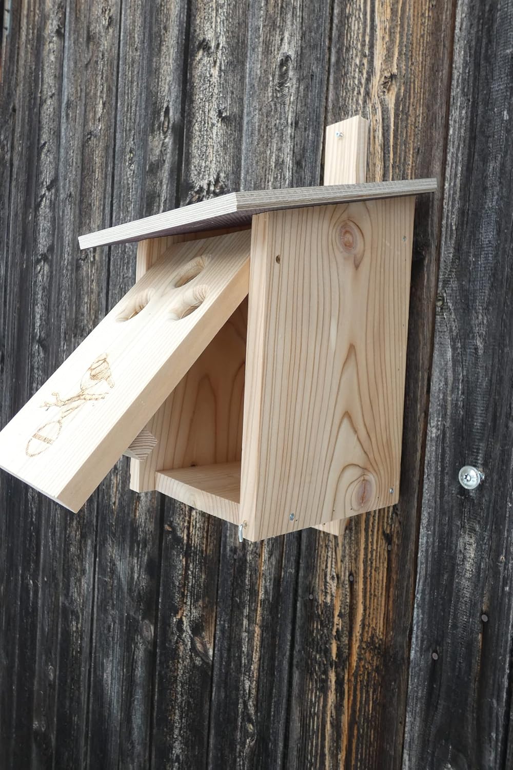 Premium Natur Lärchenholz Nistkasten unbehandelt nach Nabu, massives Vogelhaus Nisthilfe wetterfest