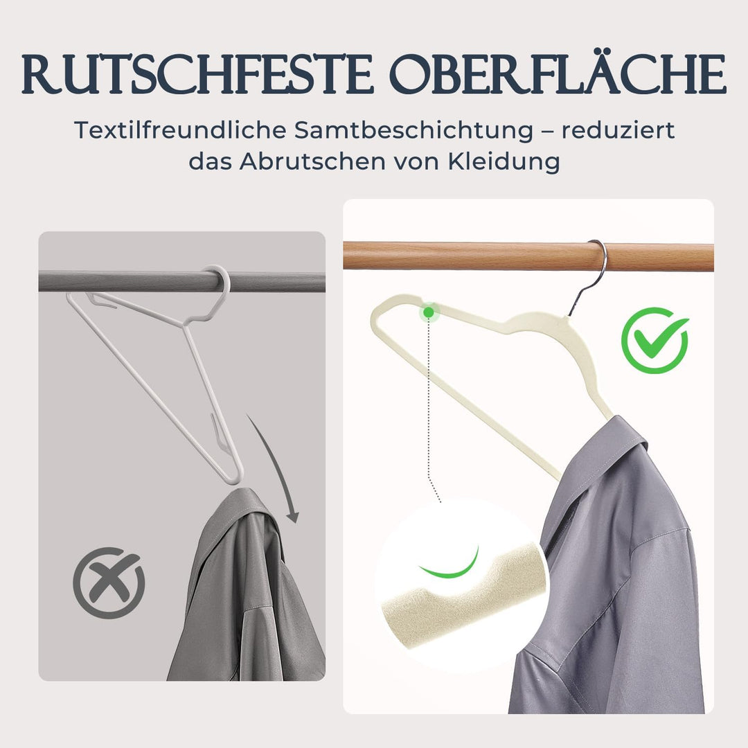 Kleiderbügel Samt 50 Stück - Kleiderbügel Platzsparend, Bügel rutschfest und Belastbar, 360° Drehbar