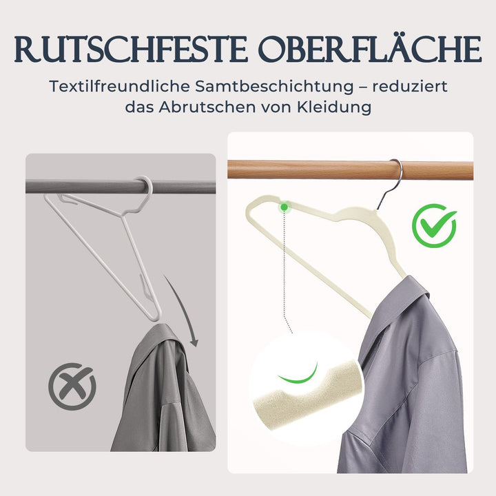 Kleiderbügel Samt 50 Stück - Kleiderbügel Platzsparend, Bügel rutschfest und Belastbar, 360° Drehbar