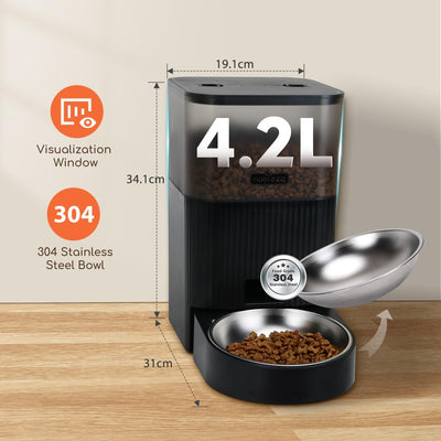 Nobleza - WiFi Automatischer Futterautomat für Katze & Hund, 4.2L Pet Feeder mit Timer, 10S Sprachau