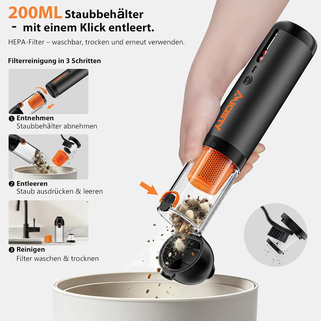 Handstaubsauger Akku 30000Pa, 4-in-1 Akku-Autostaubsauger Bürstenloser Motor, Auto Staubsauger Stark