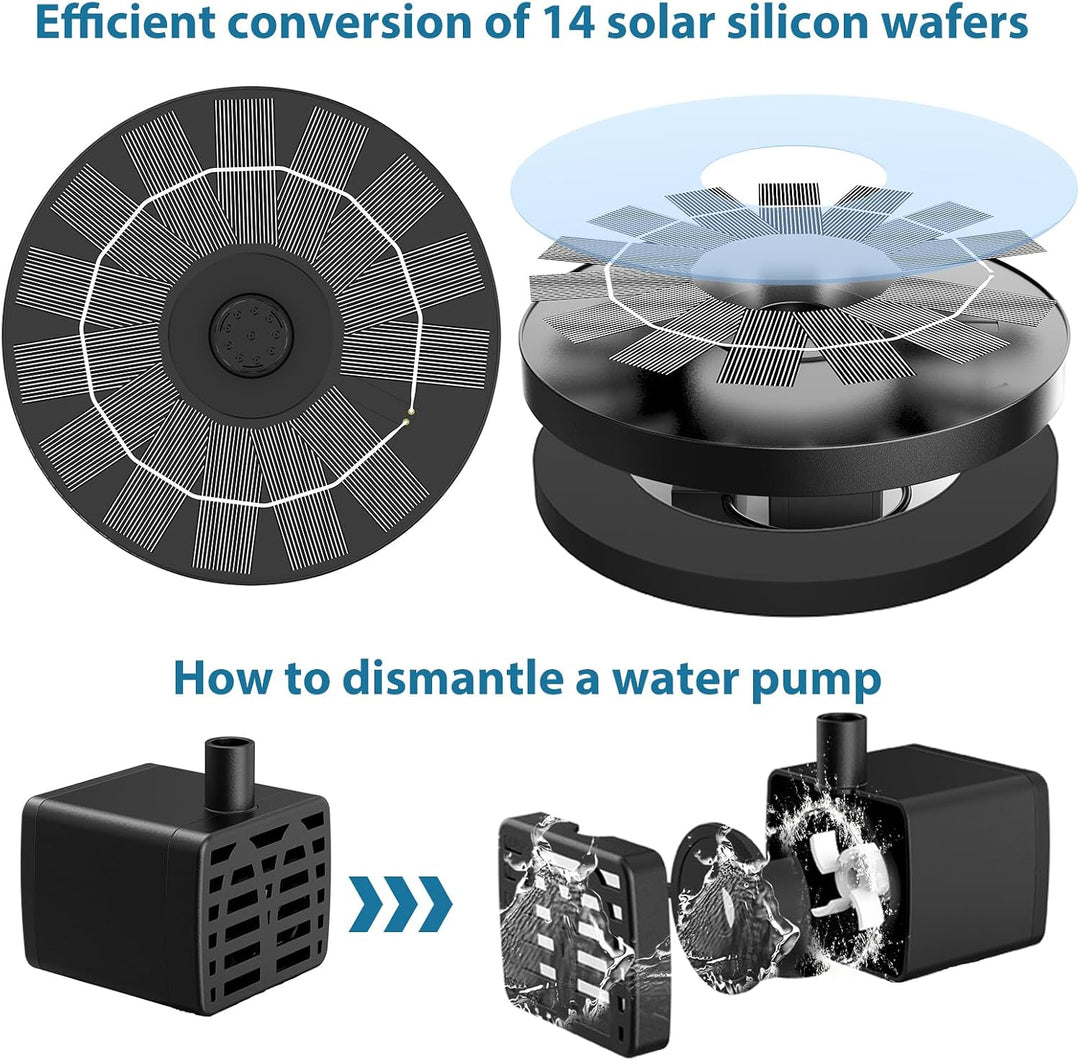 AISITIN 2PCS 3,5W Solarbrunnen für Draussen mit 4 Stützstangen und 10 Düsen | Solar Springbrunnen fü