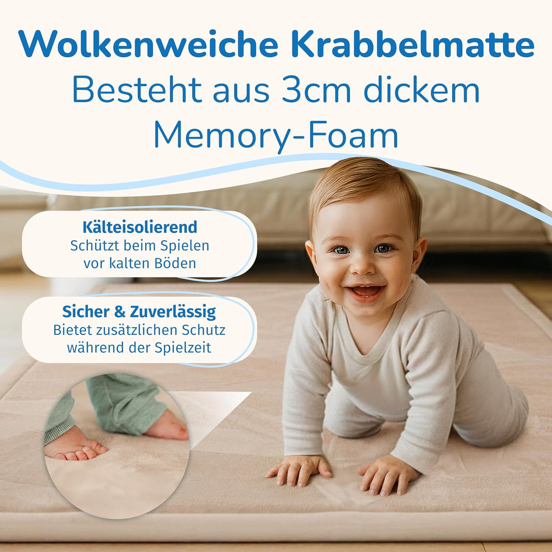 BabybeFun Krabbelmatte Baby - kuschelig weich - 3cm Dicke Spielmatte - schützt vor Stössen - Teppich
