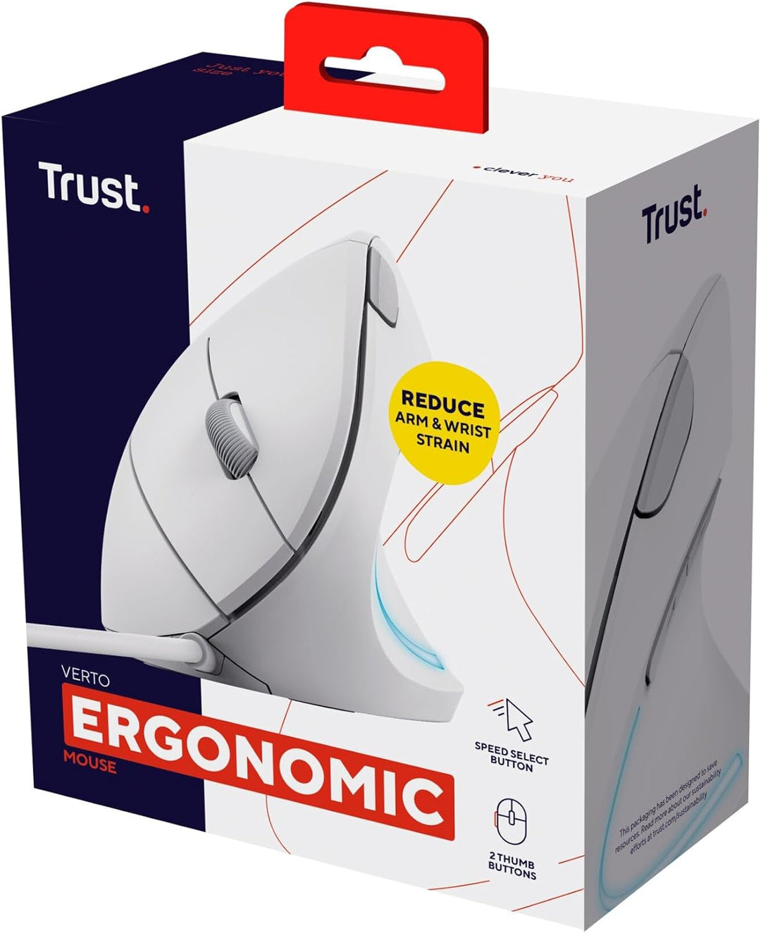 Trust Verto Vertikale Maus, Ergonomische Maus, Vorbeugung Gegen Mausarm/Tennisarm (RSI Syndrom), 100