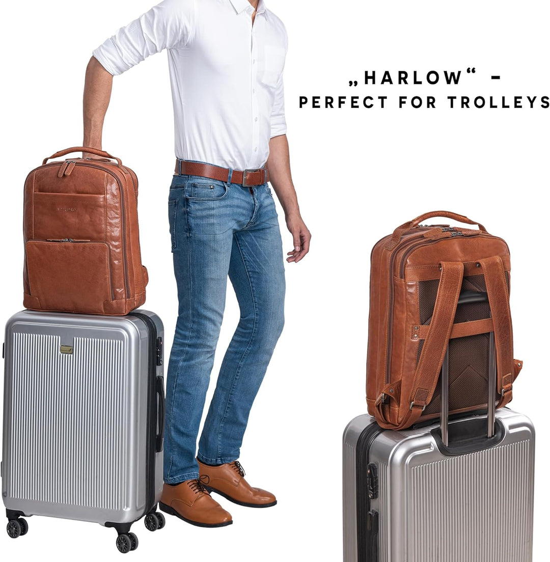 STILORD XL Herren-Businessrucksack aus Leder braun - 15-17 Zoll grosser Arbeitsrucksack - Männer Lap