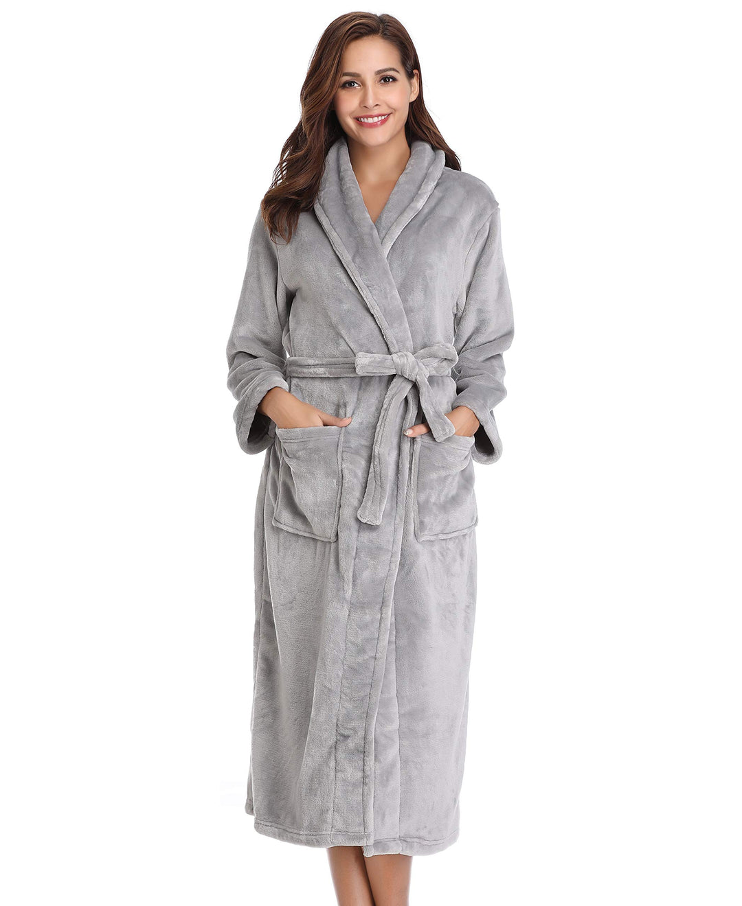 Vlazom Winter Bademantel weicher Flanell Bademantel Damen Saunamantel mit Kapuze flauschiger Morgenm