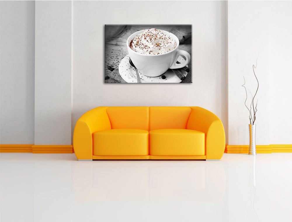 Kaffe mit Sahne und Zimt schwarz/weiss Format: 100x70 cm auf Leinwand, XXL riesige Bilder fertig ger