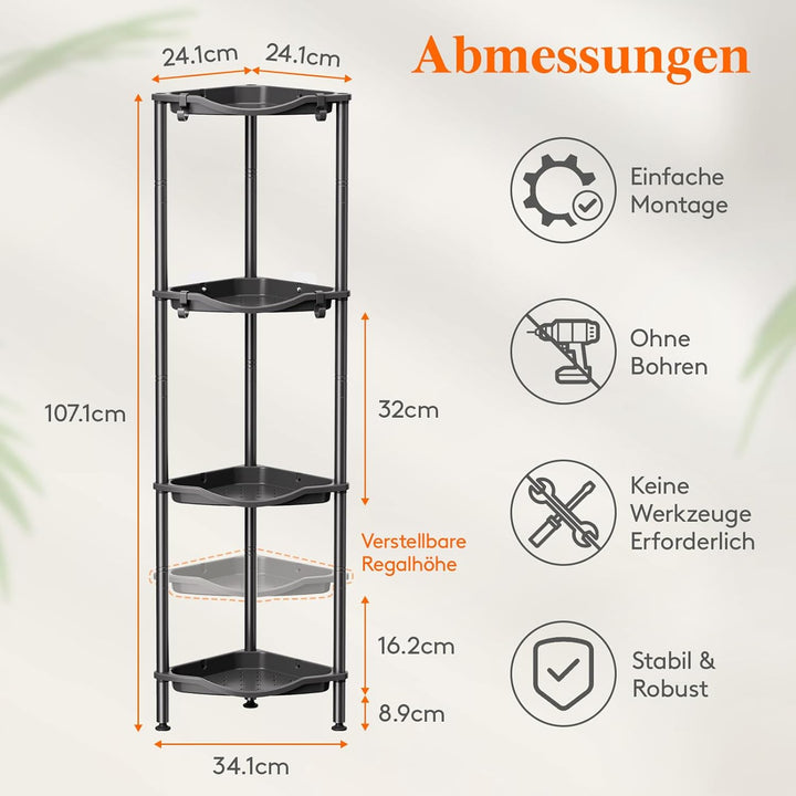 Lifewit Duschablage Stehend, 4 Ablagen Kunststoff Duschregal Ohne Bohren, Höhen Verstellbar Duschreg