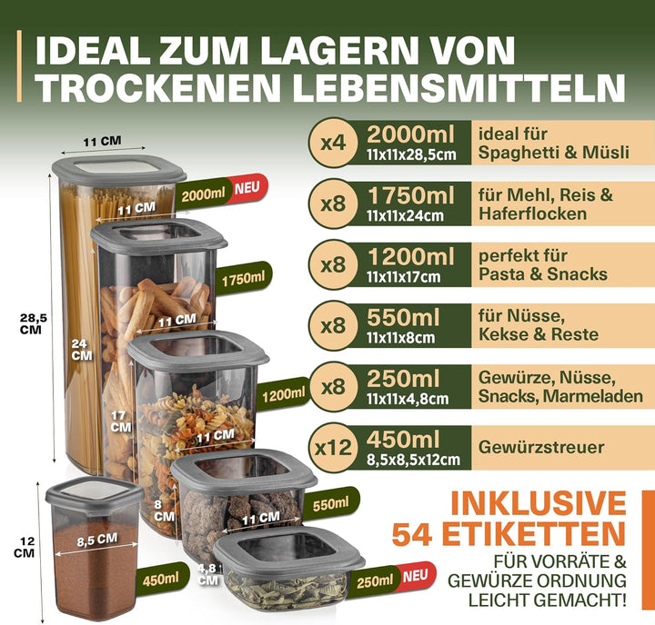 Vorratsdosen mit Deckel Luftdicht, 48er Vorratsbehälter Set BPA-Frei, Vorratsdose zur Müsli Mehl Auf