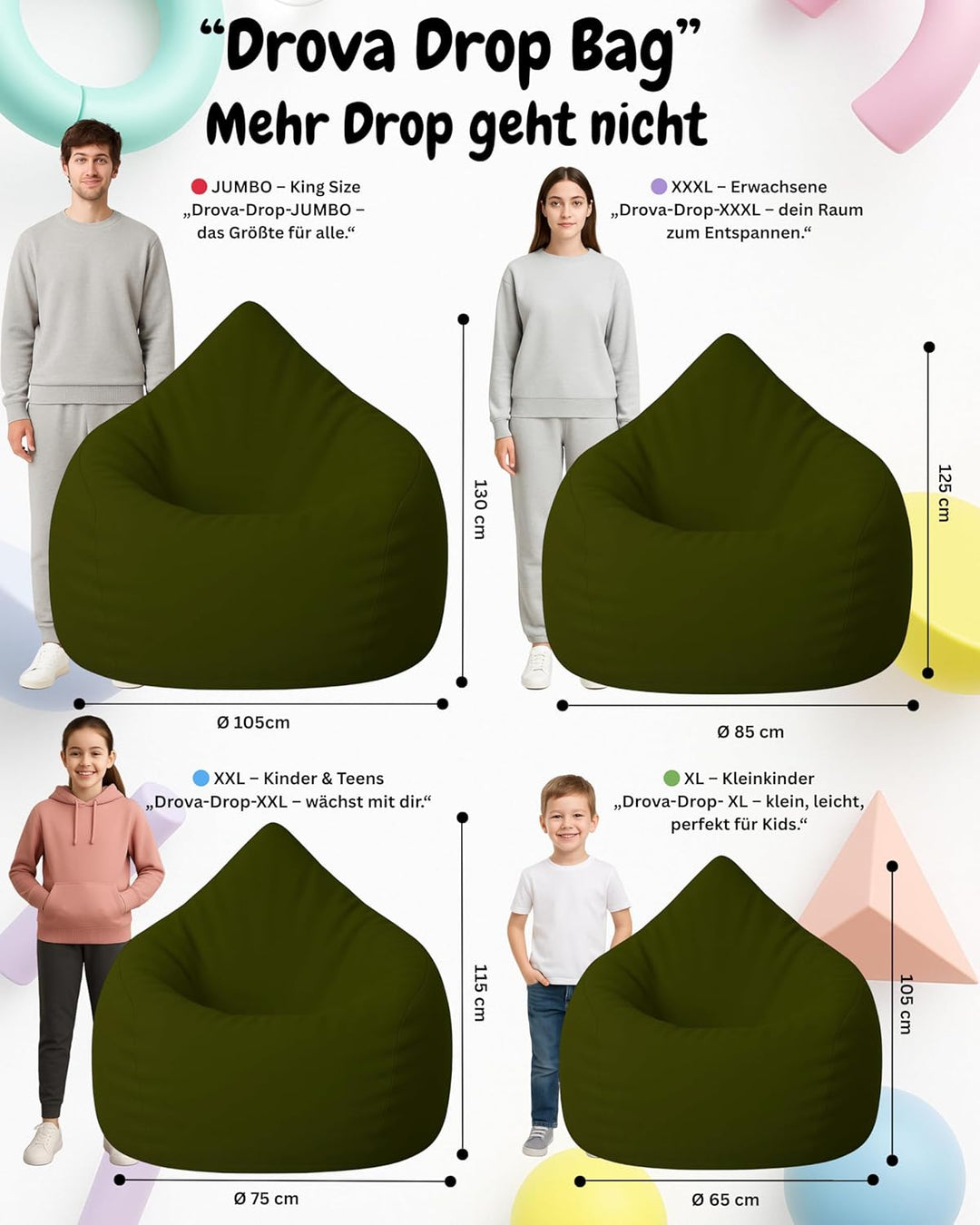 PATCH HOME Patchhome Sitzsack Tropfenform mit Reissverschluss Nachfüllbar - für In &amp; Outdoor - mit S